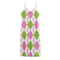 Pink Green And White Argyle Print Jersey Midi Cami Dress
