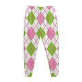 Pink Green And White Argyle Print Jogger Pants