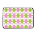 Pink Green And White Argyle Print Kitchen Mat