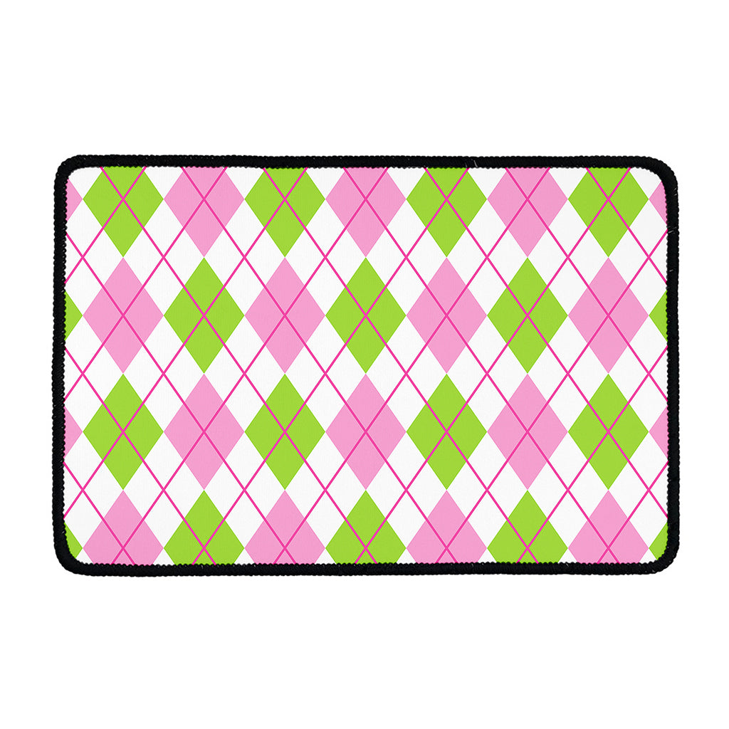 Pink Green And White Argyle Print Kitchen Mat