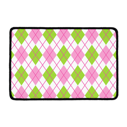 Pink Green And White Argyle Print Kitchen Mat
