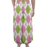 Pink Green And White Argyle Print Lantern Pants