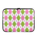 Pink Green And White Argyle Print Laptop Sleeve