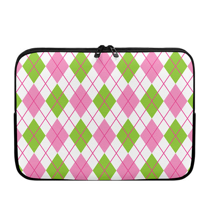 Pink Green And White Argyle Print Laptop Sleeve