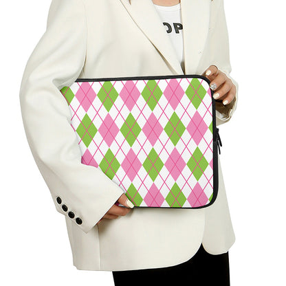 Pink Green And White Argyle Print Laptop Sleeve