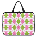 Pink Green And White Argyle Print Laptop Sleeve With Handle