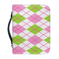 Pink Green And White Argyle Print Leather Bible Cover