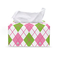 Pink Green And White Argyle Print Leather Tissue Box Cover