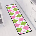 Pink Green And White Argyle Print Long Kitchen Mat