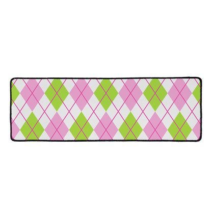 Pink Green And White Argyle Print Long Kitchen Mat