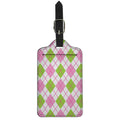 Pink Green And White Argyle Print Luggage Tag