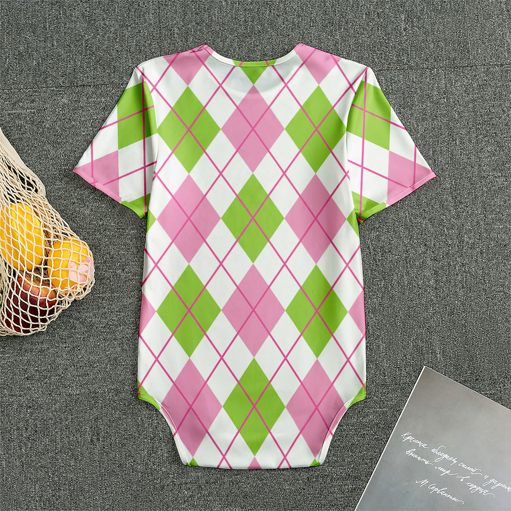 Pink Green And White Argyle Print Men's Bodysuit