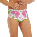 Pink Green And White Argyle Print Men's Briefs