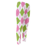 Pink Green And White Argyle Print Men's Compression Pants