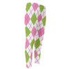 Pink Green And White Argyle Print Men's Compression Pants