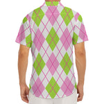 Pink Green And White Argyle Print Men's Deep V-Neck Shirt