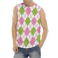 Pink Green And White Argyle Print Men's Fitness Tank Top