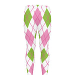 Pink Green And White Argyle Print Men's leggings