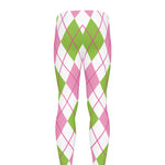 Pink Green And White Argyle Print Men's leggings