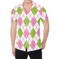 Pink Green And White Argyle Print Men's Shirt