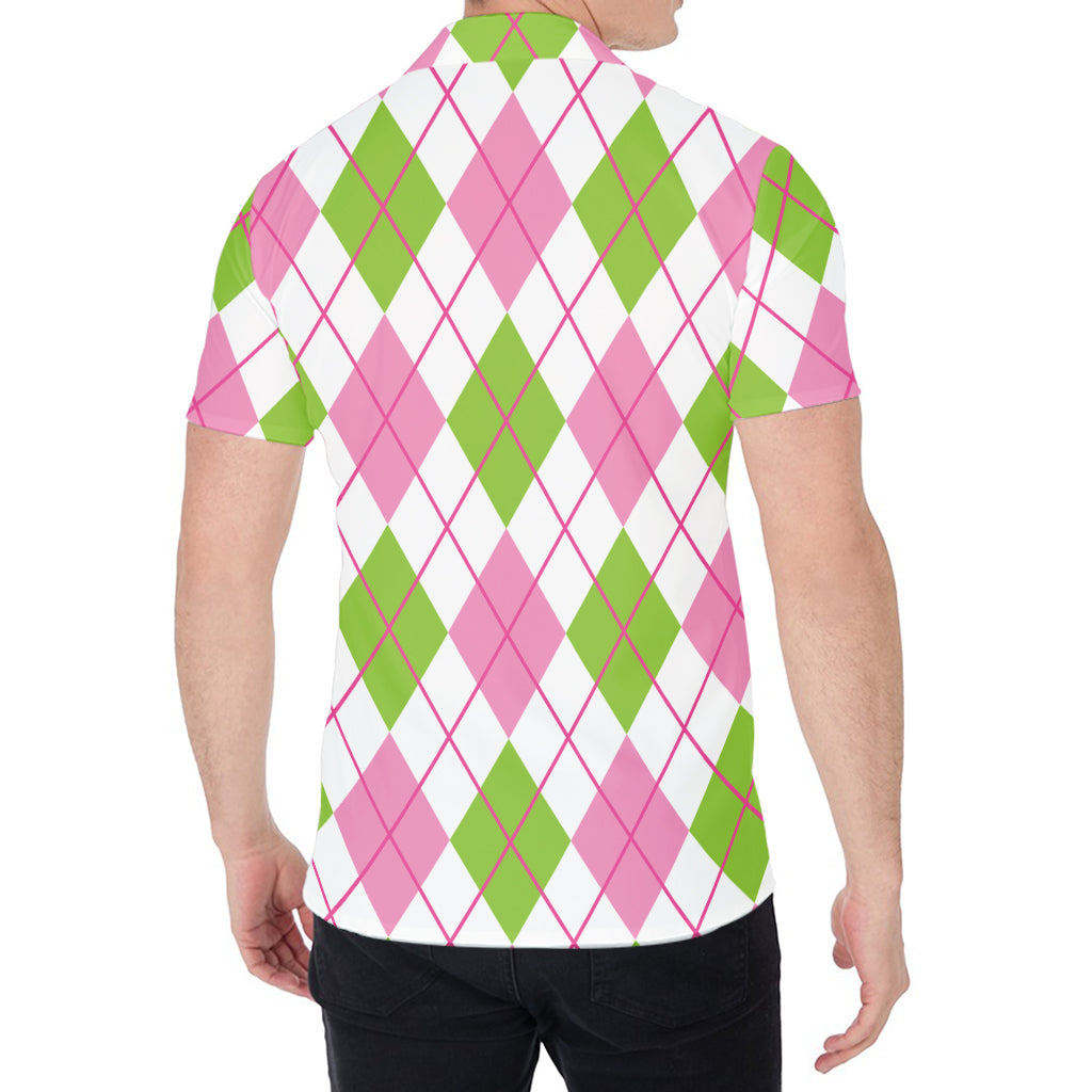 Pink Green And White Argyle Print Men's Shirt