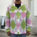 Pink Green And White Argyle Print Men's Shirt Jacket