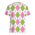 Pink Green And White Argyle Print Men's Athletic T-Shirt
