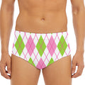 Pink Green And White Argyle Print Men's Triangle Swim Briefs