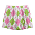 Pink Green And White Argyle Print Mesh Shorts