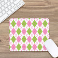 Pink Green And White Argyle Print Mouse Pad