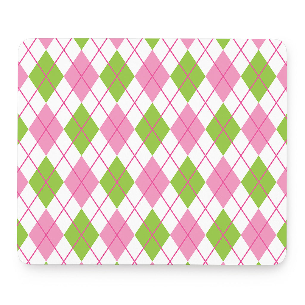 Pink Green And White Argyle Print Mouse Pad