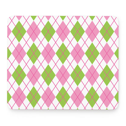 Pink Green And White Argyle Print Mouse Pad