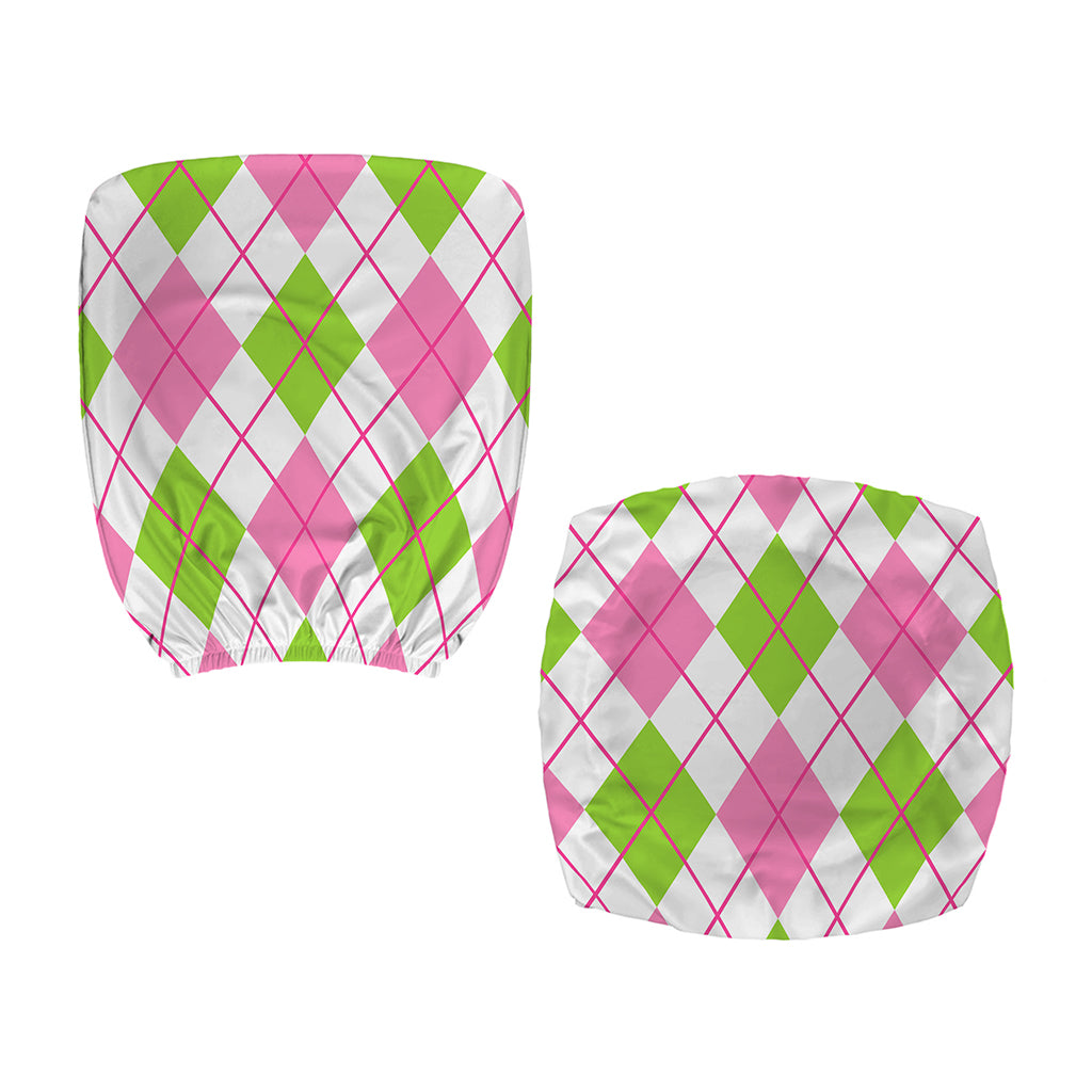 Pink Green And White Argyle Print Office Chair Cover