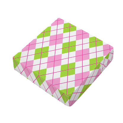 Pink Green And White Argyle Print Outdoor Seat Cushion Cover
