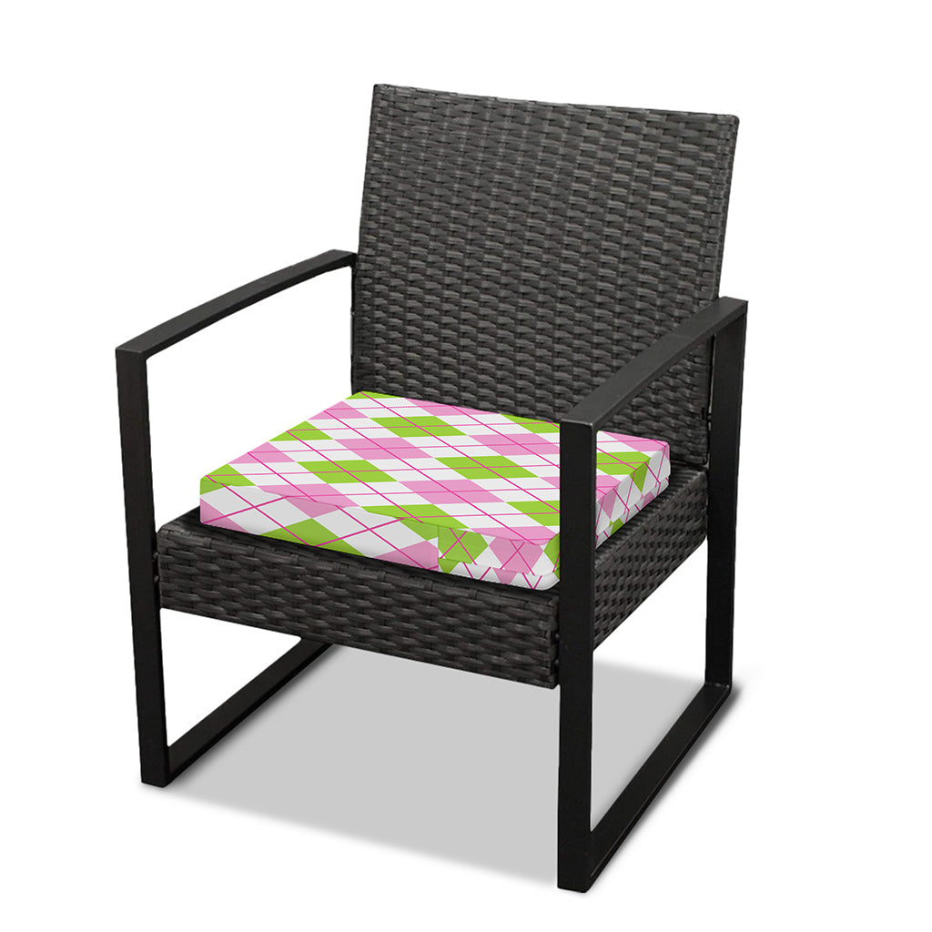 Pink Green And White Argyle Print Outdoor Seat Cushion Cover