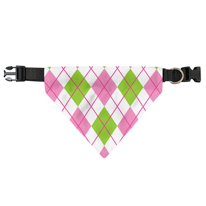 Pink Green And White Argyle Print Over The Collar Dog Bandana