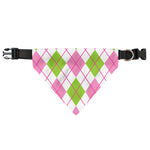 Pink Green And White Argyle Print Over The Collar Dog Bandana
