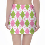 Pink Green And White Argyle Print Pencil Mini Skirt