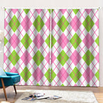 Pink Green And White Argyle Print Pencil Pleat Curtains