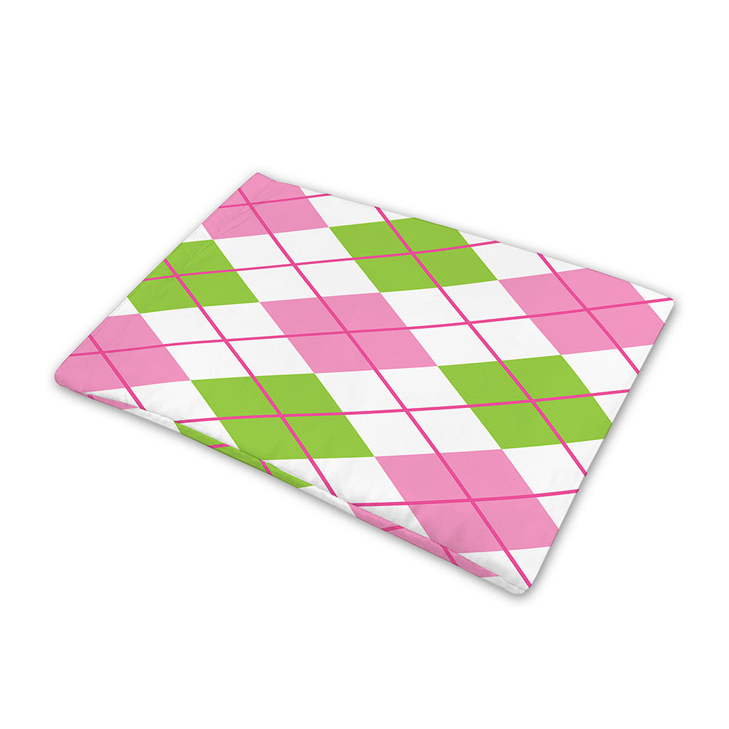 Pink Green And White Argyle Print Pet Cooling Mat Cover