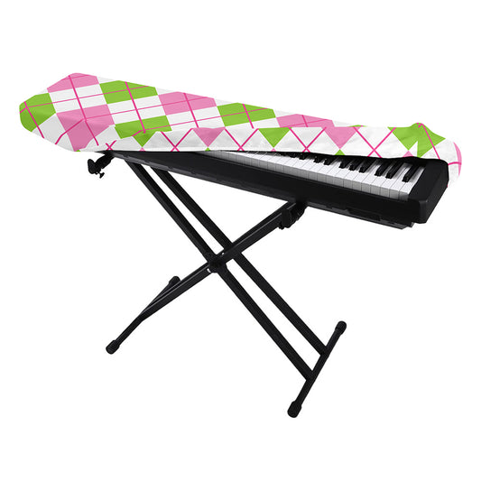 Pink Green And White Argyle Print Piano Keyboard Cover