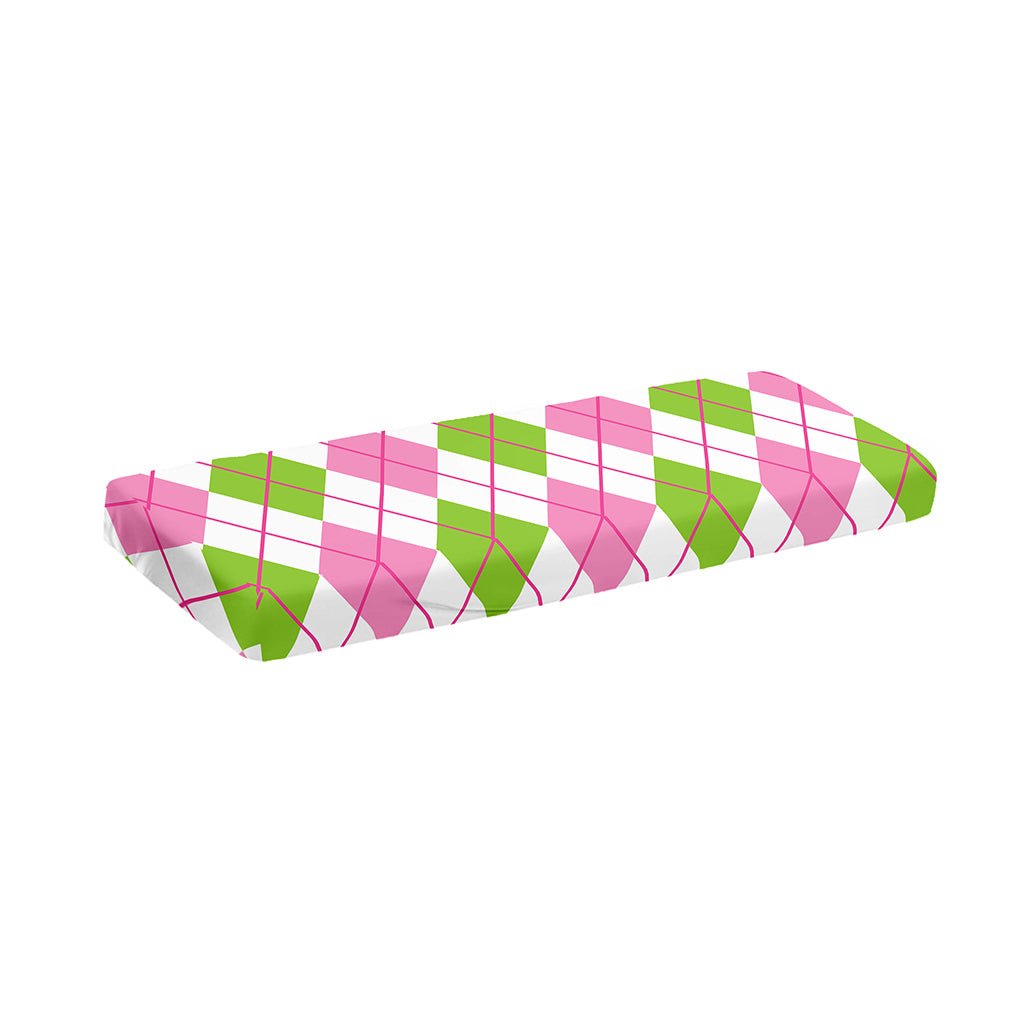 Pink Green And White Argyle Print Piano Keyboard Cover