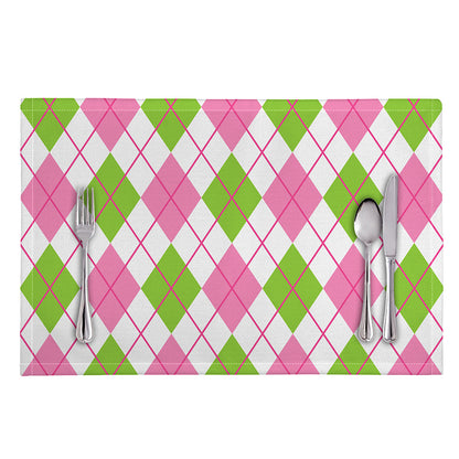 Pink Green And White Argyle Print Placemat