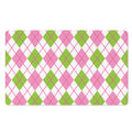 Pink Green And White Argyle Print Polyester Doormat