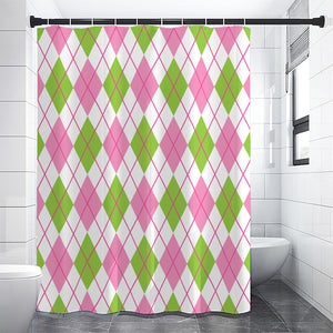 Pink Green And White Argyle Print Premium Shower Curtain