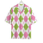 Pink Green And White Argyle Print Rayon Hawaiian Shirt