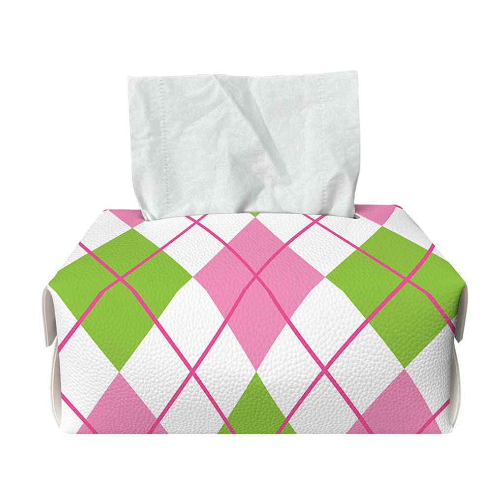 Pink Green And White Argyle Print Rectangle Tissue Box Cover