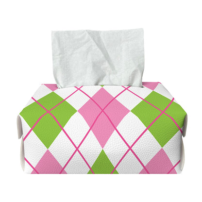 Pink Green And White Argyle Print Rectangle Tissue Box Cover
