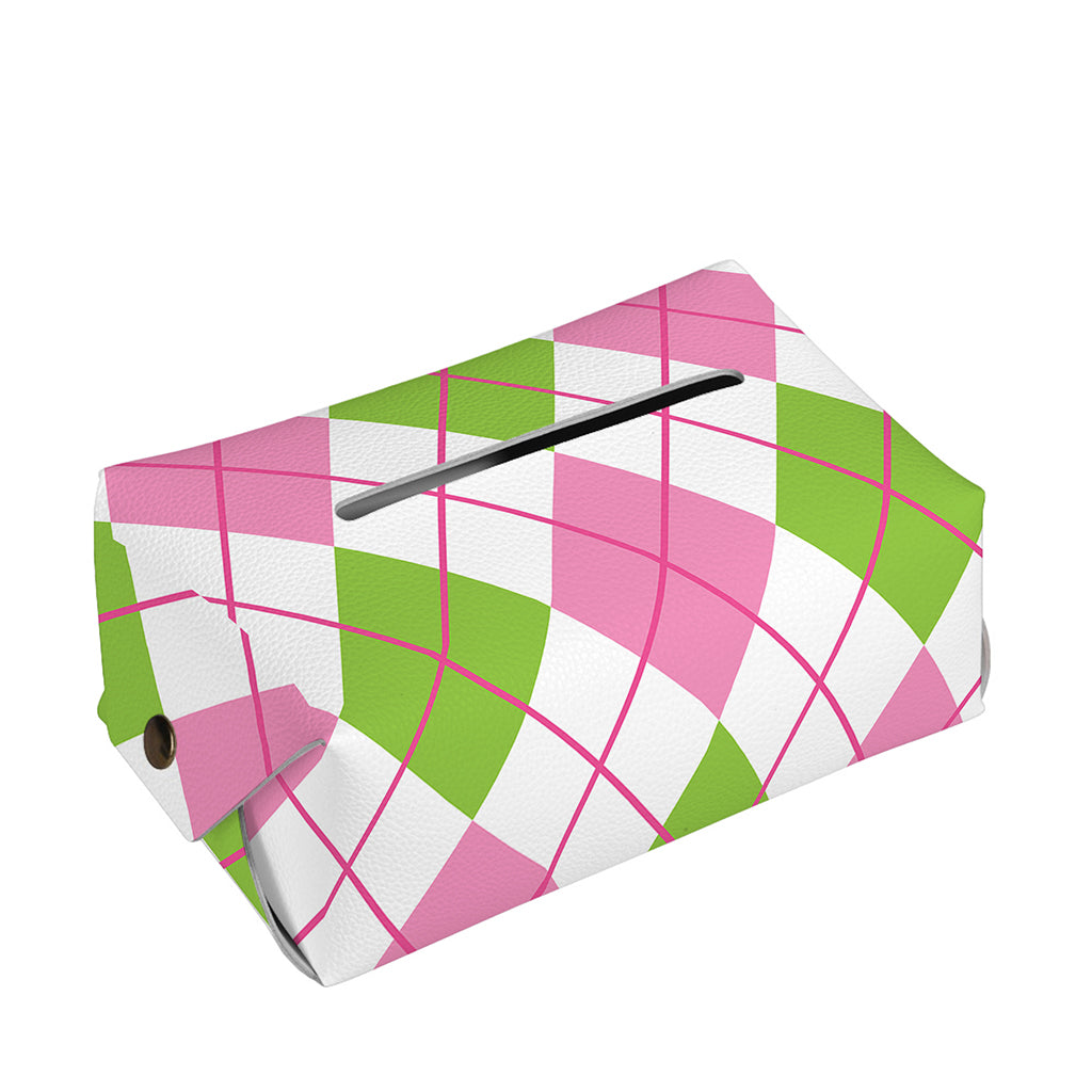 Pink Green And White Argyle Print Rectangle Tissue Box Cover