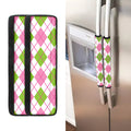 Pink Green And White Argyle Print Refrigerator Handle Covers